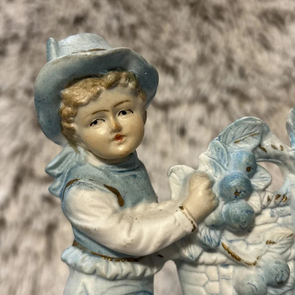 Pair Antique Bisque‎ Porcelain Victorian Boy & Girl Children Child Spill Vases